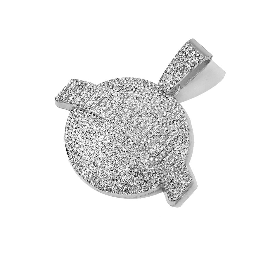 Wholesale Full Diamond Alloy Round Pendant Men's Necklace